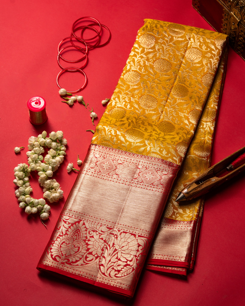 Yellow pattu saree