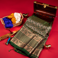 Yellow pattu saree with green
