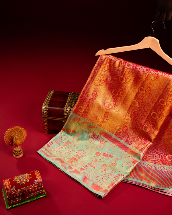 Orange fancy pattu saree