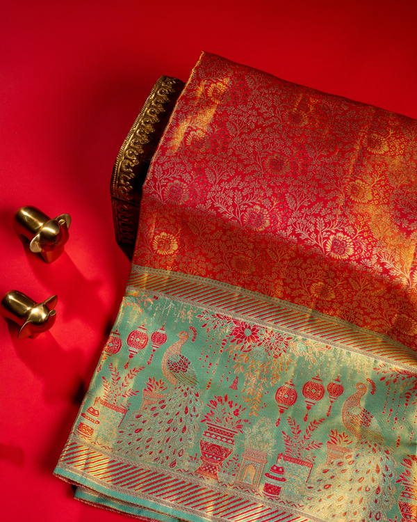 Orange fancy pattu saree