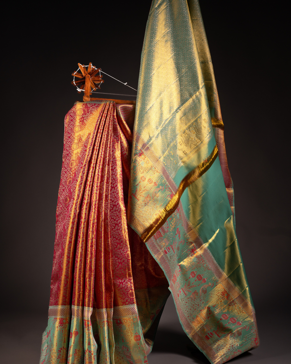 Orange fancy pattu saree
