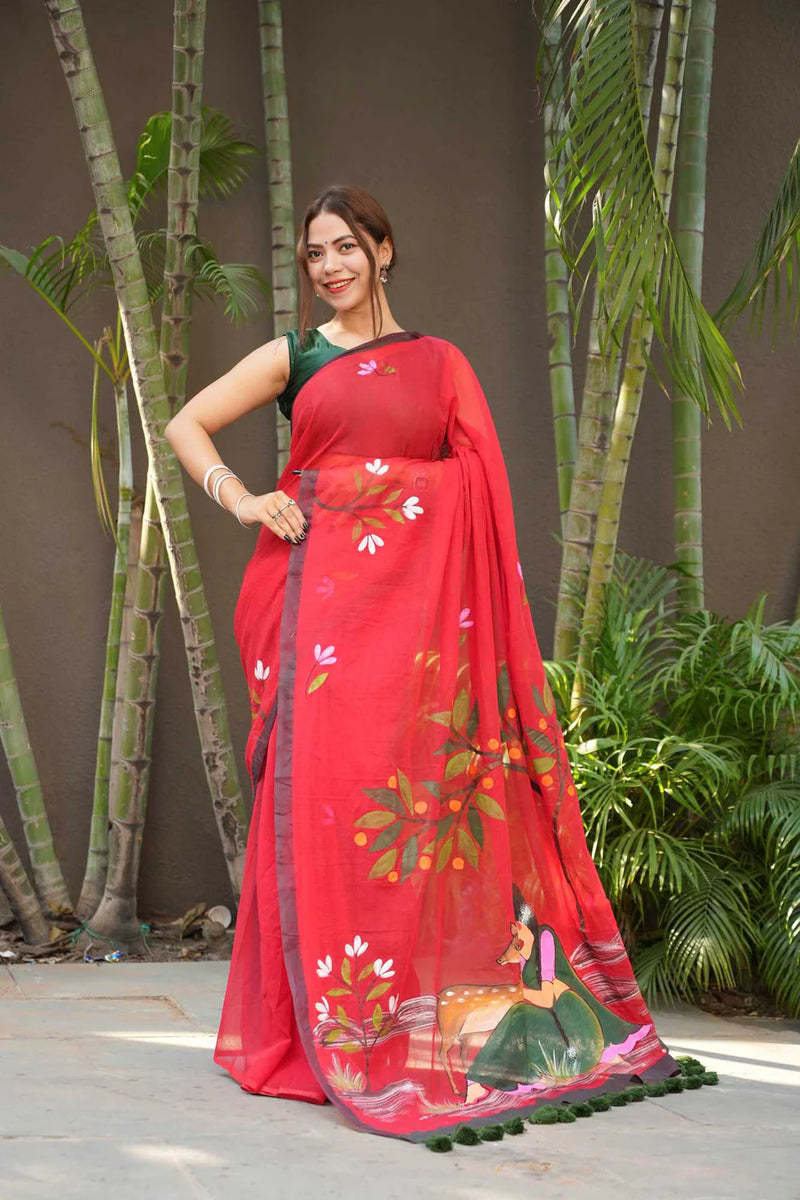 Red saree causal