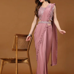 Peach party wear saree