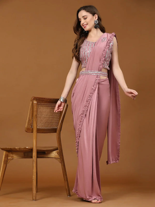 Peach party wear saree