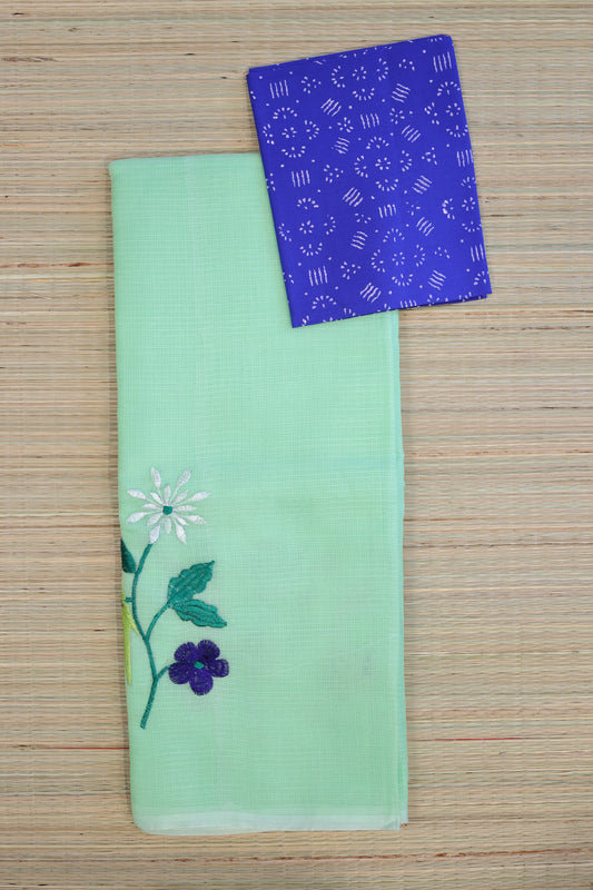 Pista green silk cotton saree