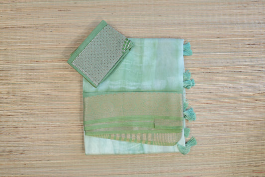 Pistagreen Glass tissue saree