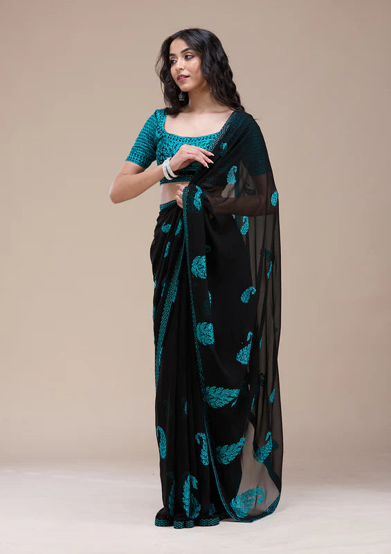 Blue and Black saree