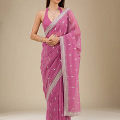 Pink netted saree