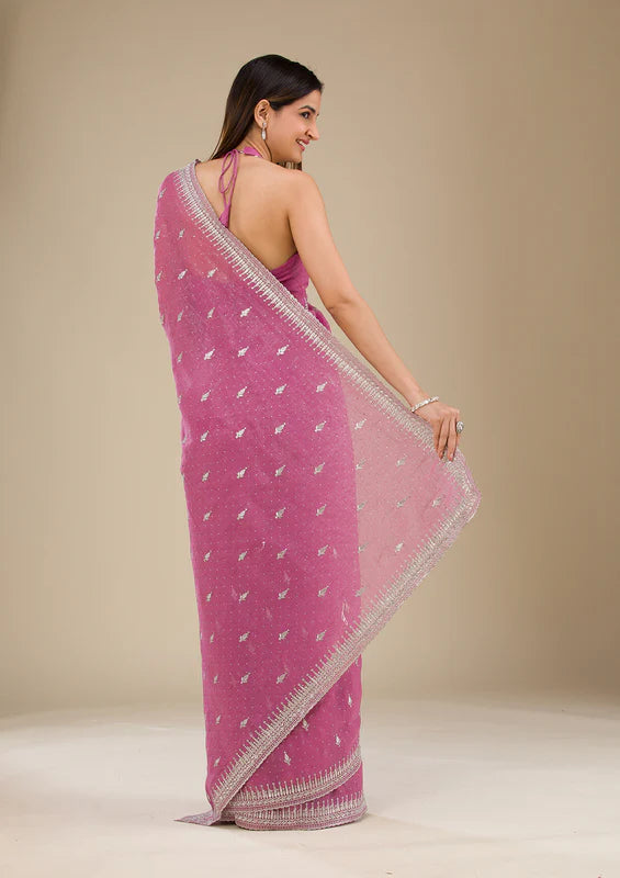 Pink netted saree