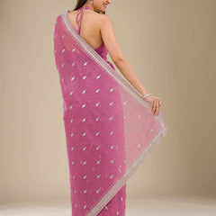 Pink netted saree